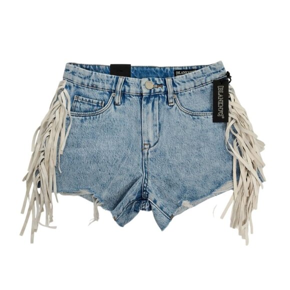 Blanknyc The Barrow Distressed Light Wash Denim Fringe Shorts Size 24, NWT. - Picture 2 of 6